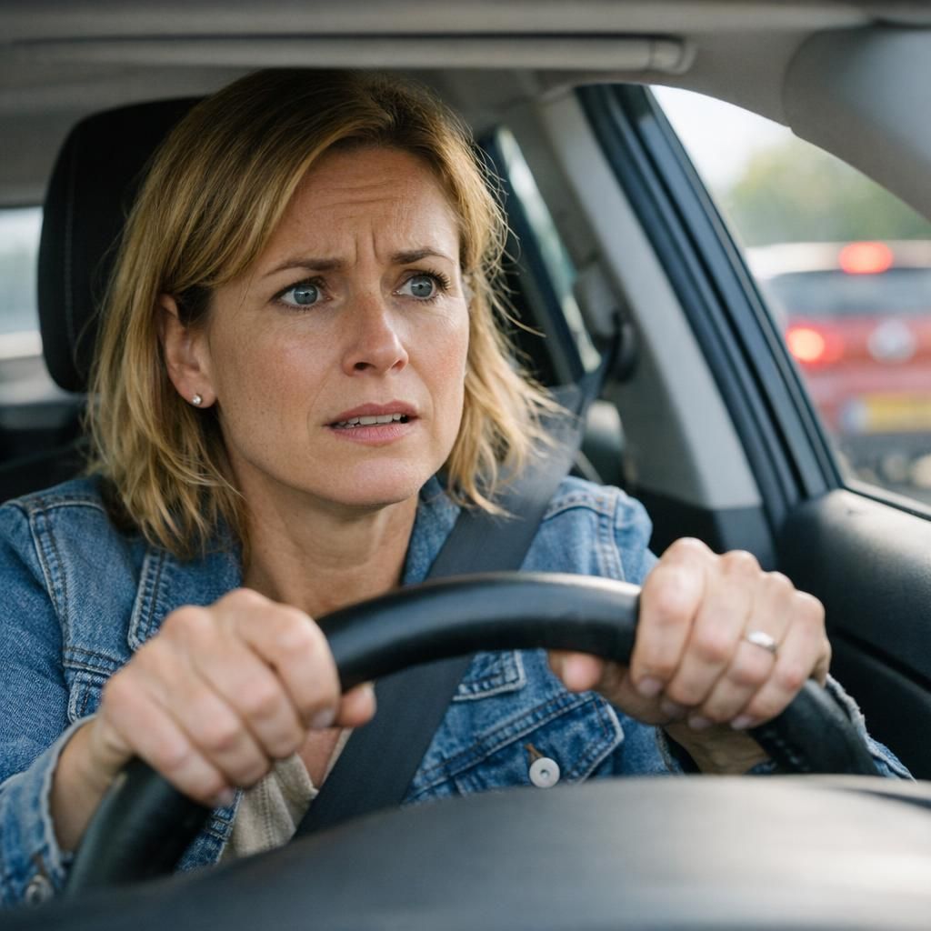 Rijangst na een schrikmoment waarbij verkeer plots dreigend voelt en spanning oproept achter het stuur